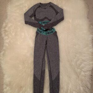 Gymshark Flex Set V3 Charcoal Grey with Blue Accents/Waistband- Sizes XS/S